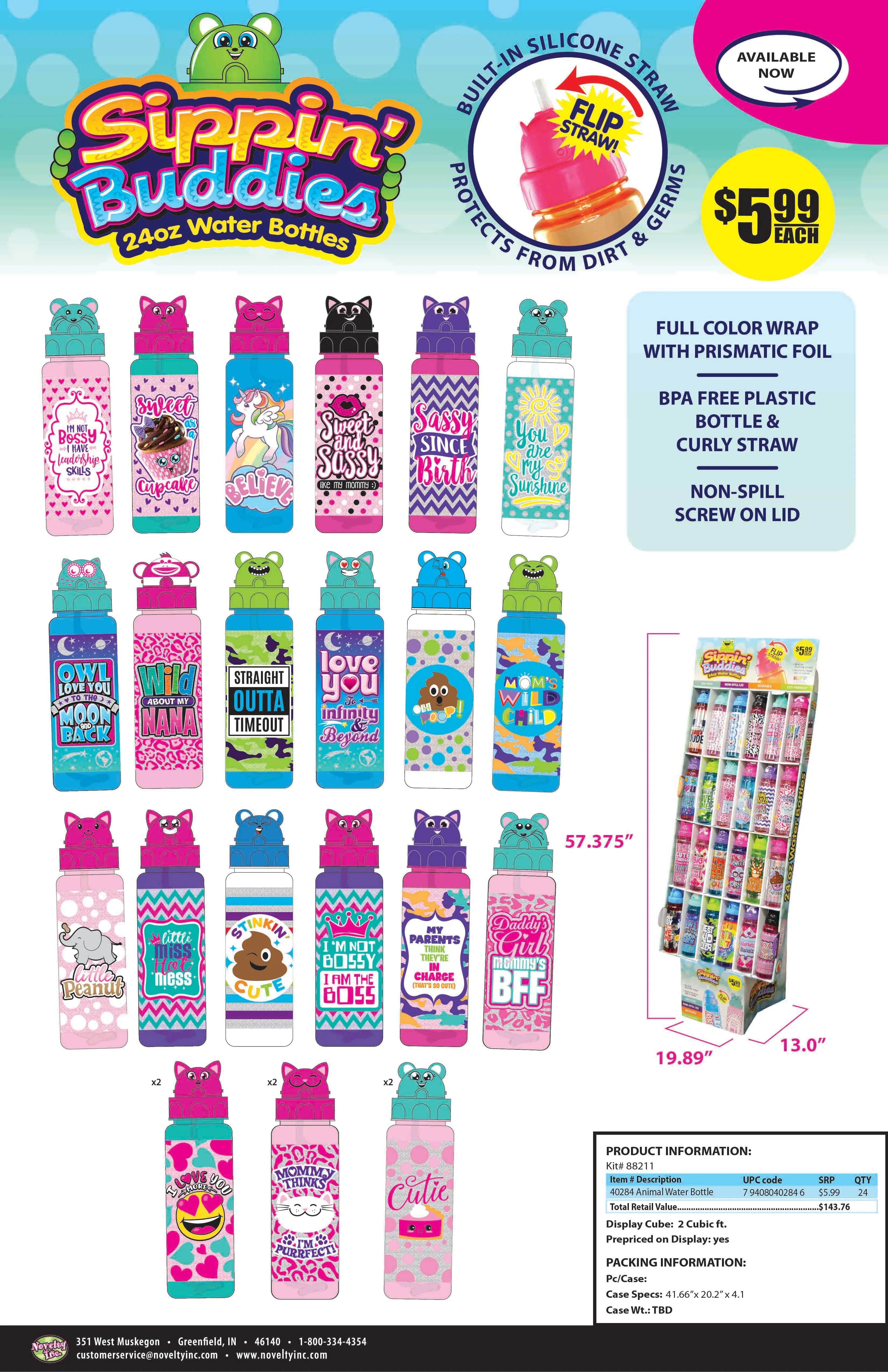 24Oz Kids Water Bottle Assortment Floor Display - 24 Pieces Per Retail Ready Display 88211