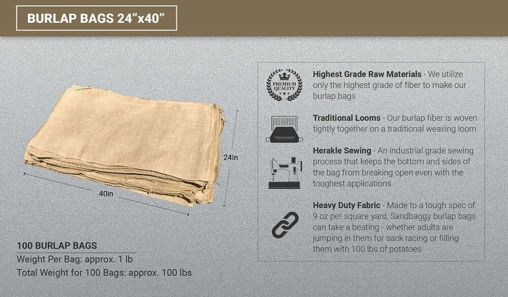 24" x 40" Burlap Sack (150 Lb Capacity) - Food Grade