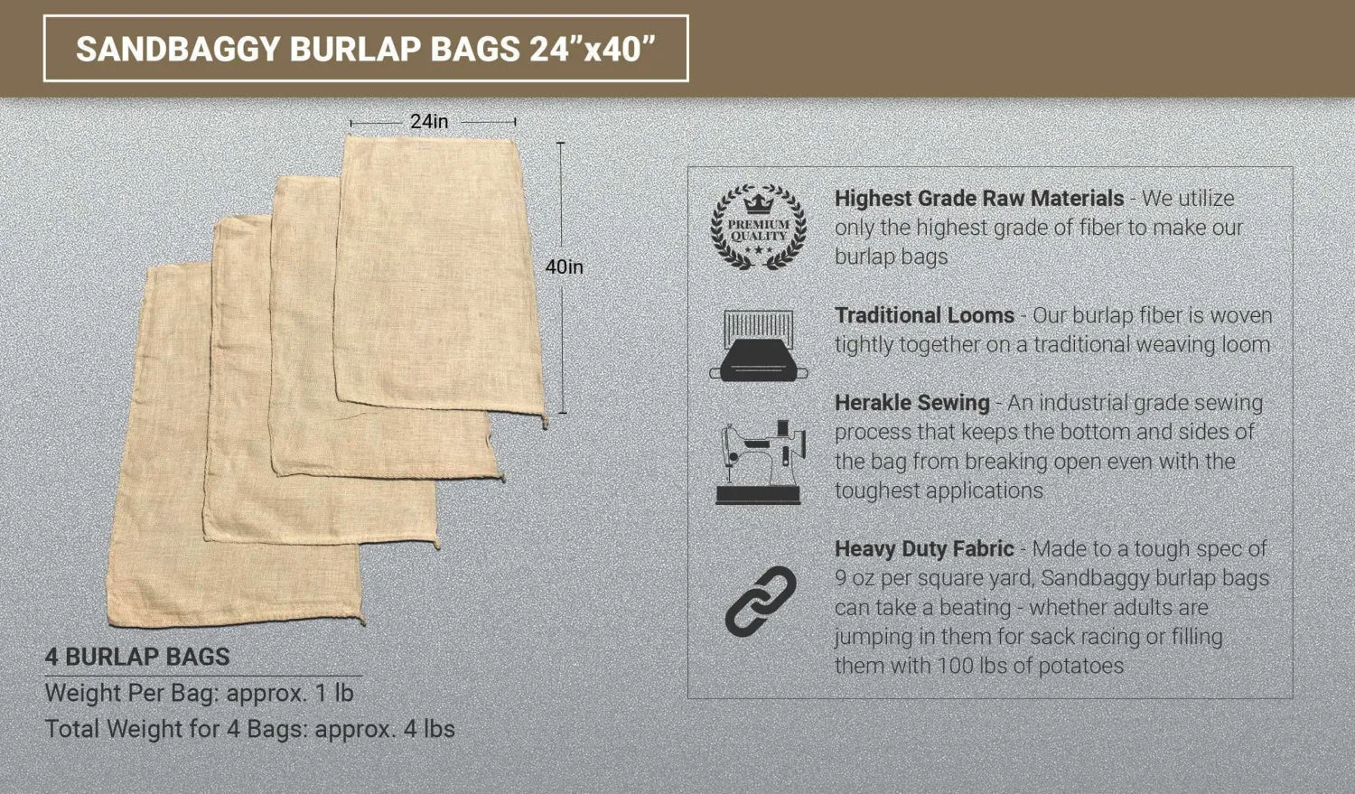 24" x 40" Burlap Sack (150 Lb Capacity) - Food Grade