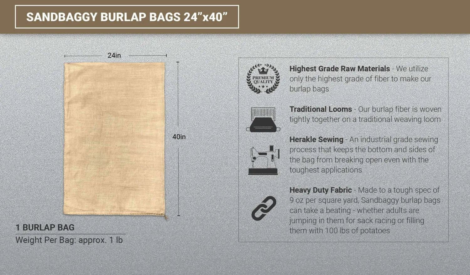 24" x 40" Burlap Sack (150 Lb Capacity) - Food Grade