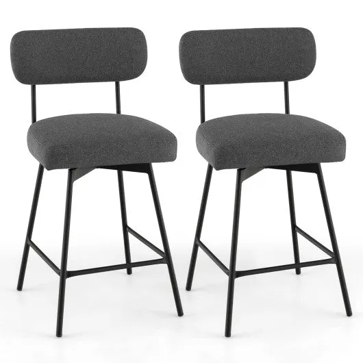 25" 2-Piece Modern Upholstered Bar Stools with Back and Footrests-Gray