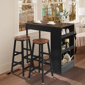 3 Pieces Industrial Kitchen Dining Bar Table Set with 2 Stools