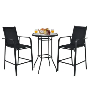 3 Pieces Outdoor Patio Bar Set, Outdoor Bistro Set with 2 Bar Stools and 1 Tempered Glass Bar Table