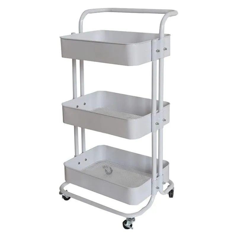 3-Tier Kitchen Dining Serving Trolley Metal White