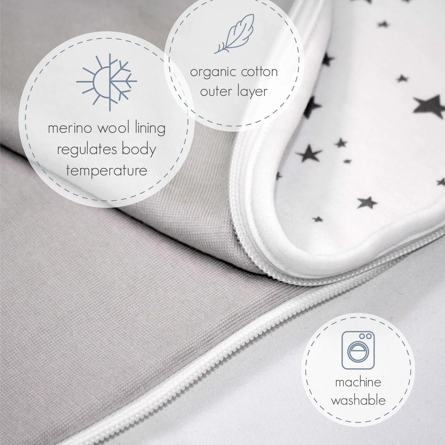 4 Season® Big Kid Sleep Bag, Merino Wool & Organic Cotton, 4 - 6 Years, Space - GLOW IN THE DARK