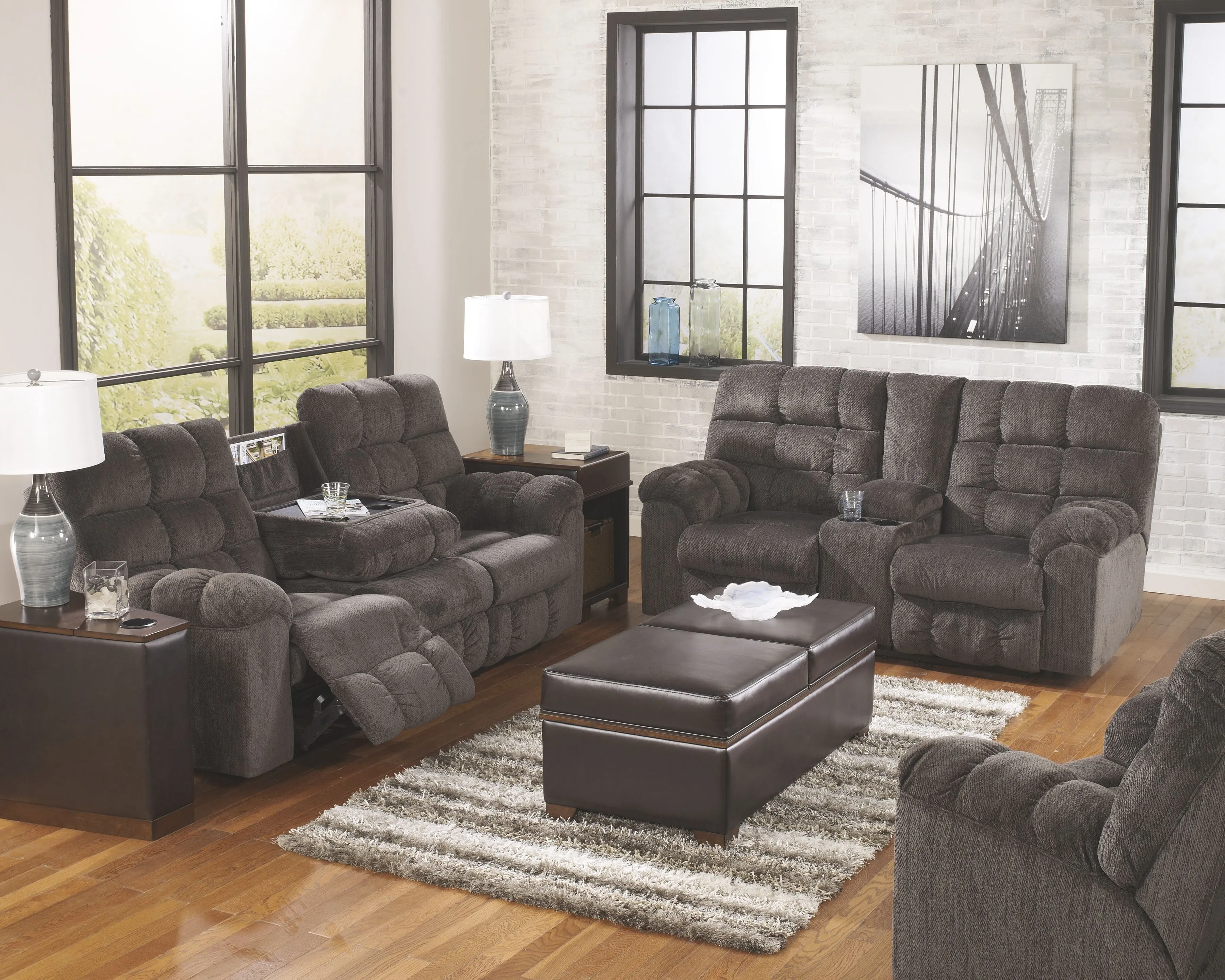 Acieona - Slate - REC Sofa w/Drop Down Table