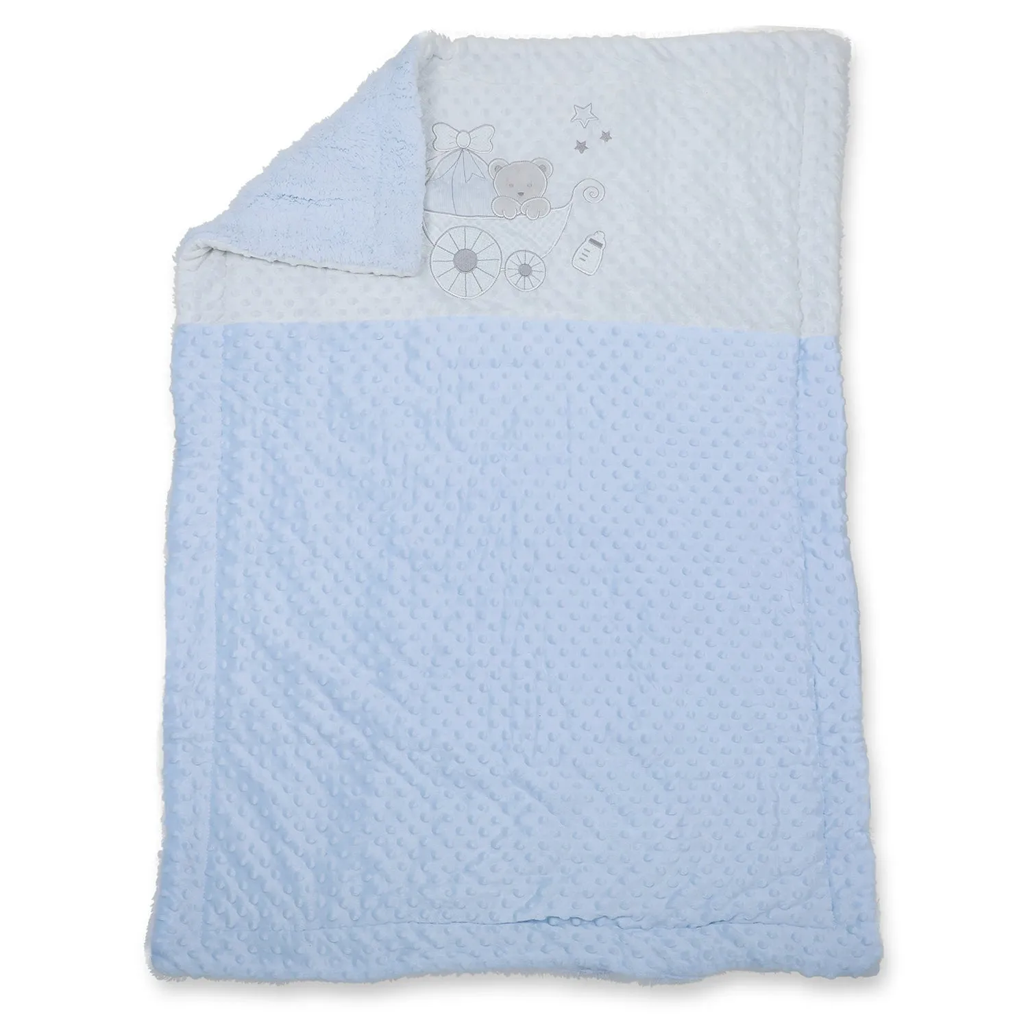 Baby Moo Bear In Pram Snuggly Bubble Blanket - Blue