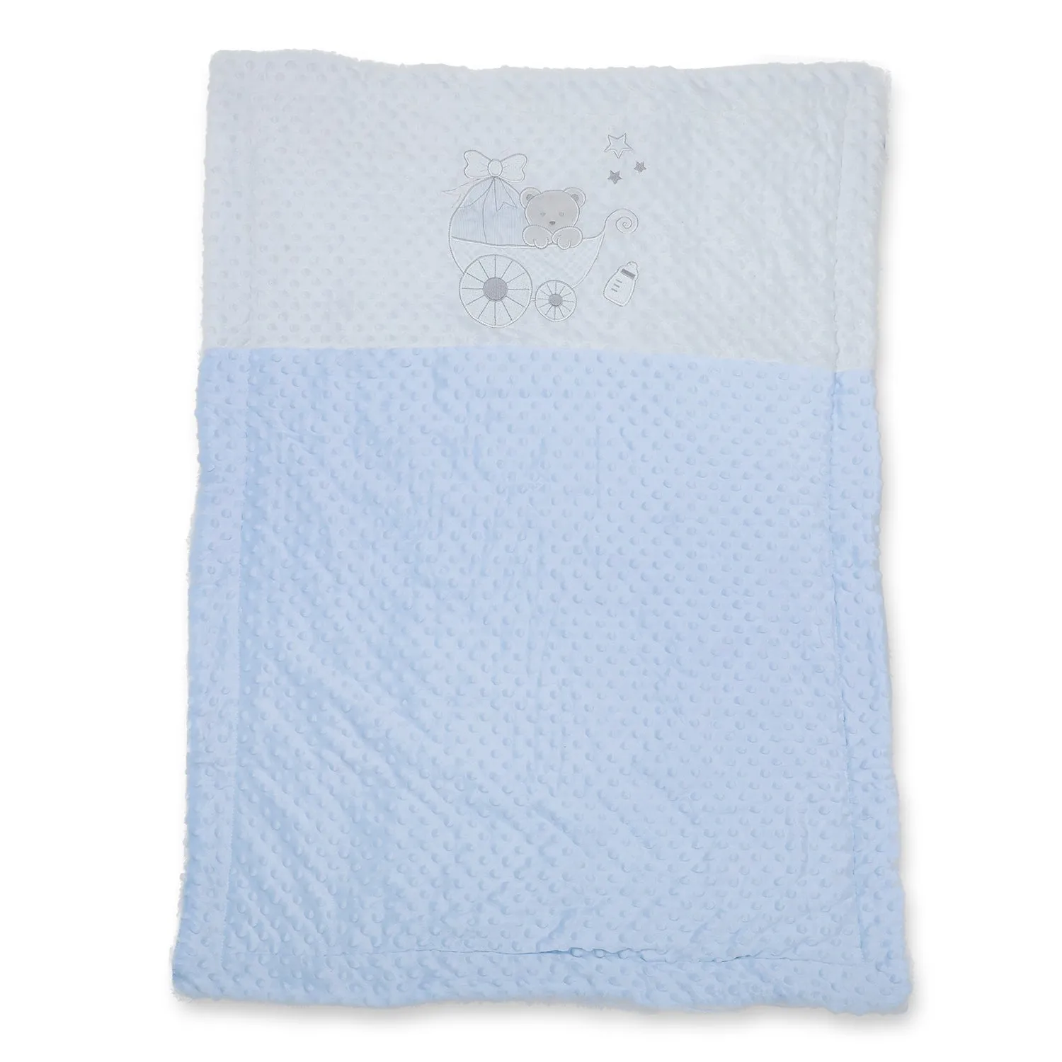 Baby Moo Bear In Pram Snuggly Bubble Blanket - Blue