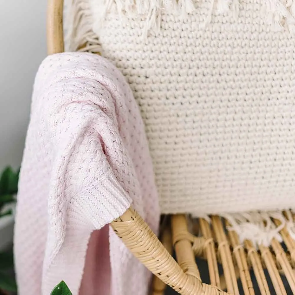 Blush Pink Diamond Knit Organic Baby Blanket