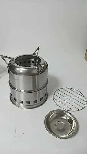 Camp Stove, Ohuhu Camping Stove Wood Burning Stove Stainless Steel Mini Portable Backpacking Survival Stoves for Picnic BBQ Camping Hiking Cooking Emergency with Grill Grid Carry Bag