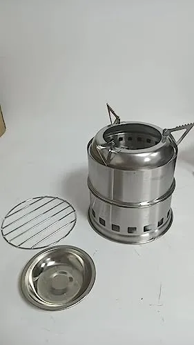 Camp Stove, Ohuhu Camping Stove Wood Burning Stove Stainless Steel Mini Portable Backpacking Survival Stoves for Picnic BBQ Camping Hiking Cooking Emergency with Grill Grid Carry Bag