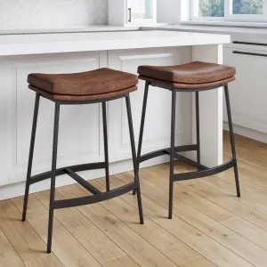 Faux Leather Counter Height Saddle Bar Stools (Set of 2)