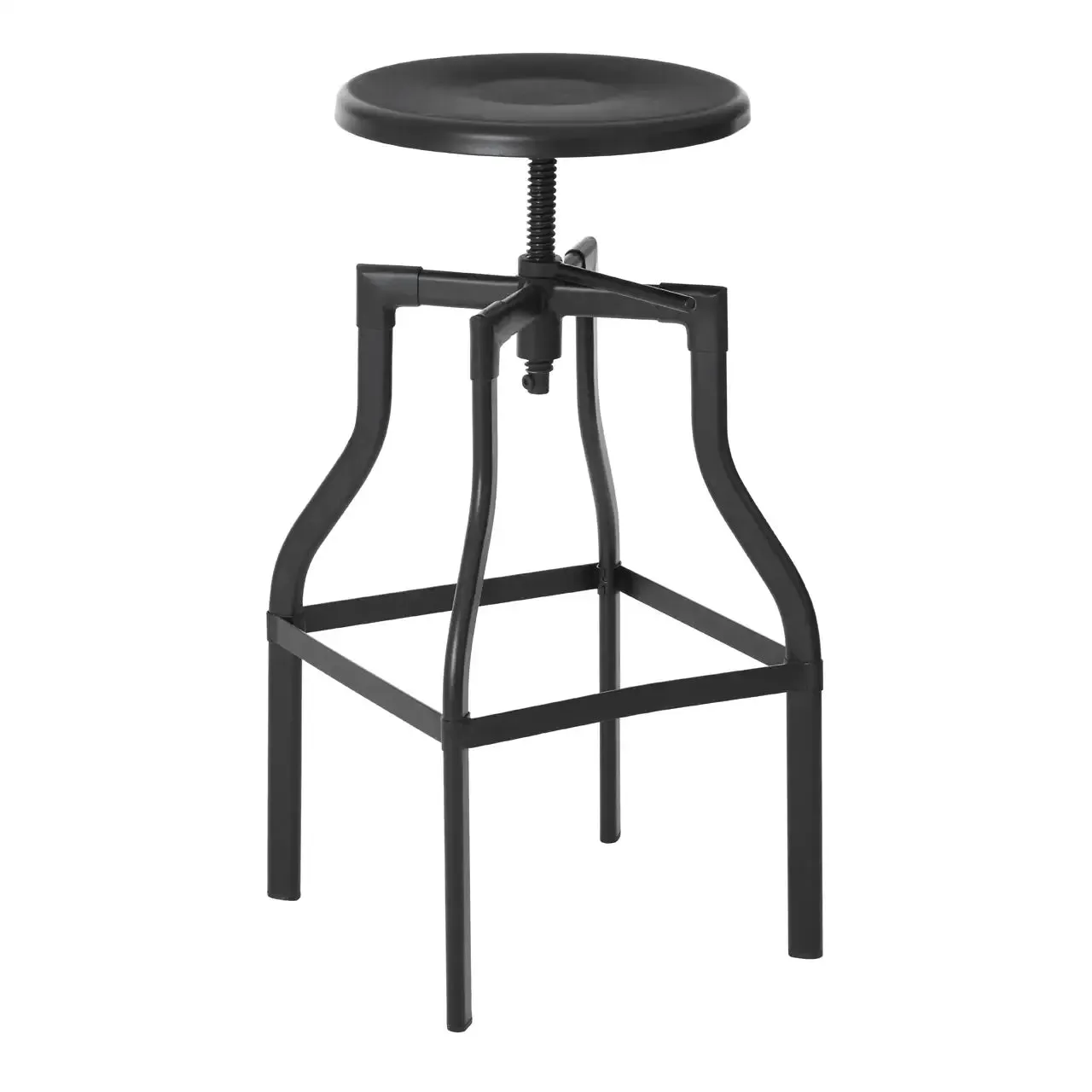 Height Adjustable Black Powder Coated Metal Seat Industrial Style Bar Stool