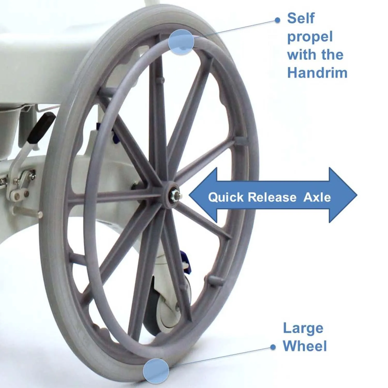 Invacare Aquatec Ocean Ergo Shower Wheelchair, Rolling Shower Chair w/ Self-Propelled or Standard Wheels and Commode