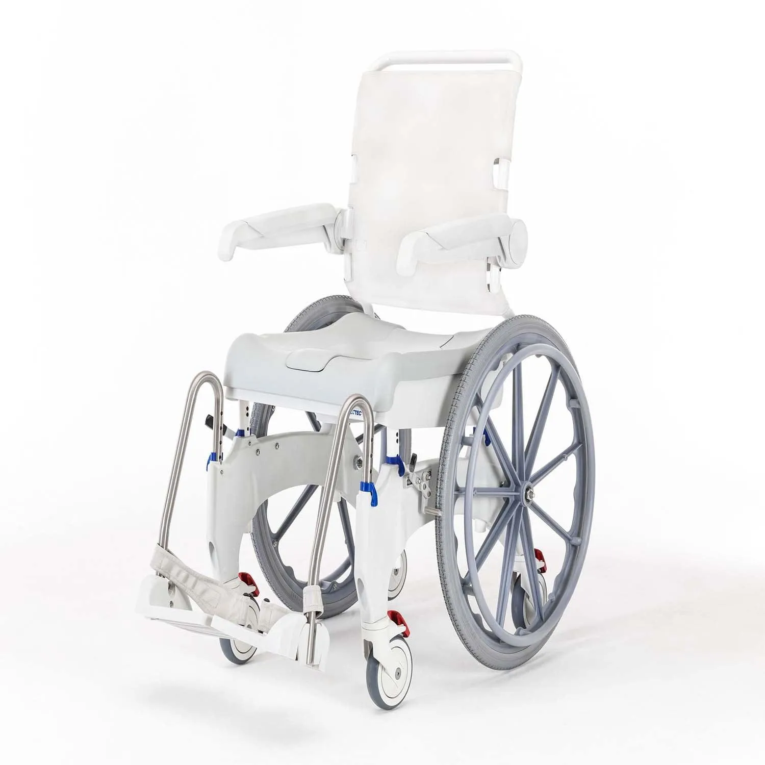 Invacare Aquatec Ocean Ergo Shower Wheelchair, Rolling Shower Chair w/ Self-Propelled or Standard Wheels and Commode