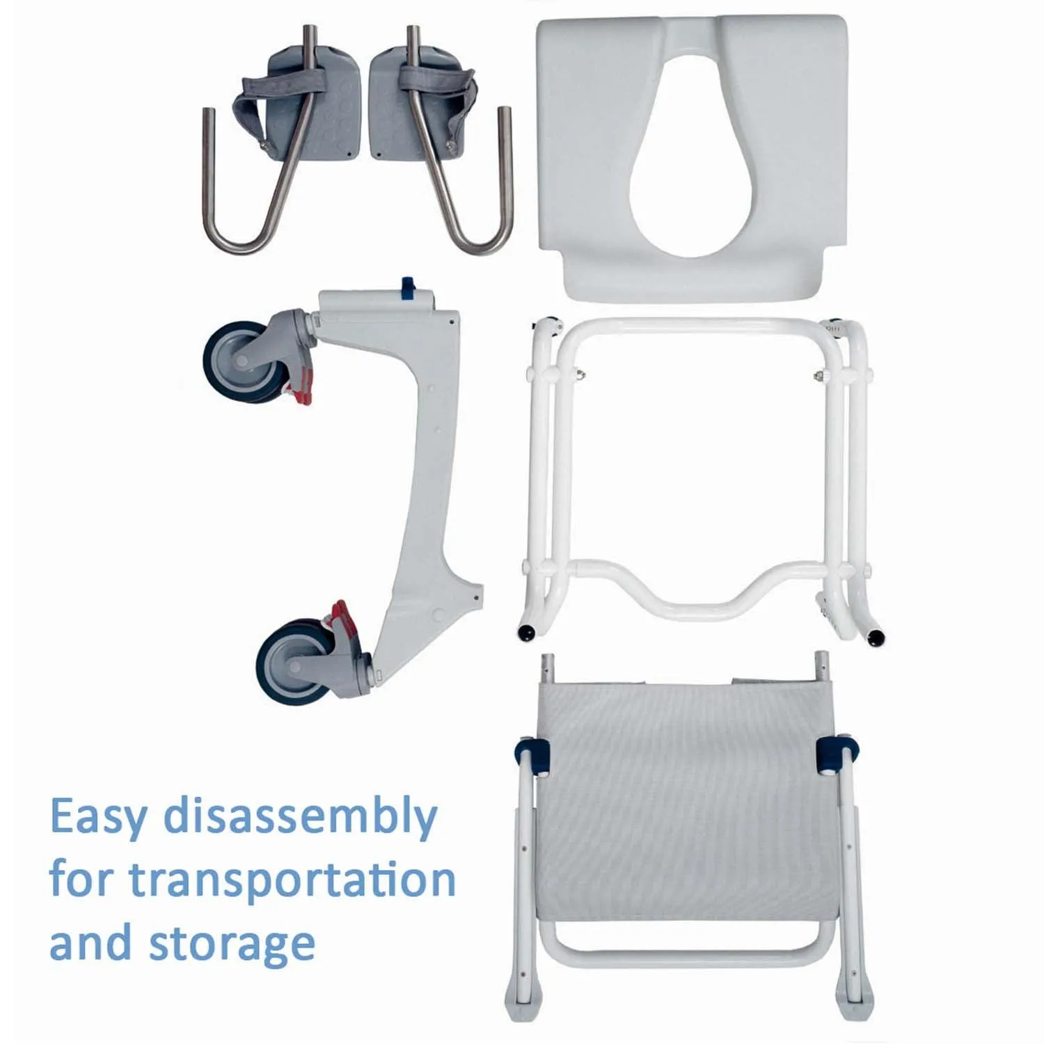 Invacare Aquatec Ocean Ergo Shower Wheelchair, Rolling Shower Chair w/ Self-Propelled or Standard Wheels and Commode