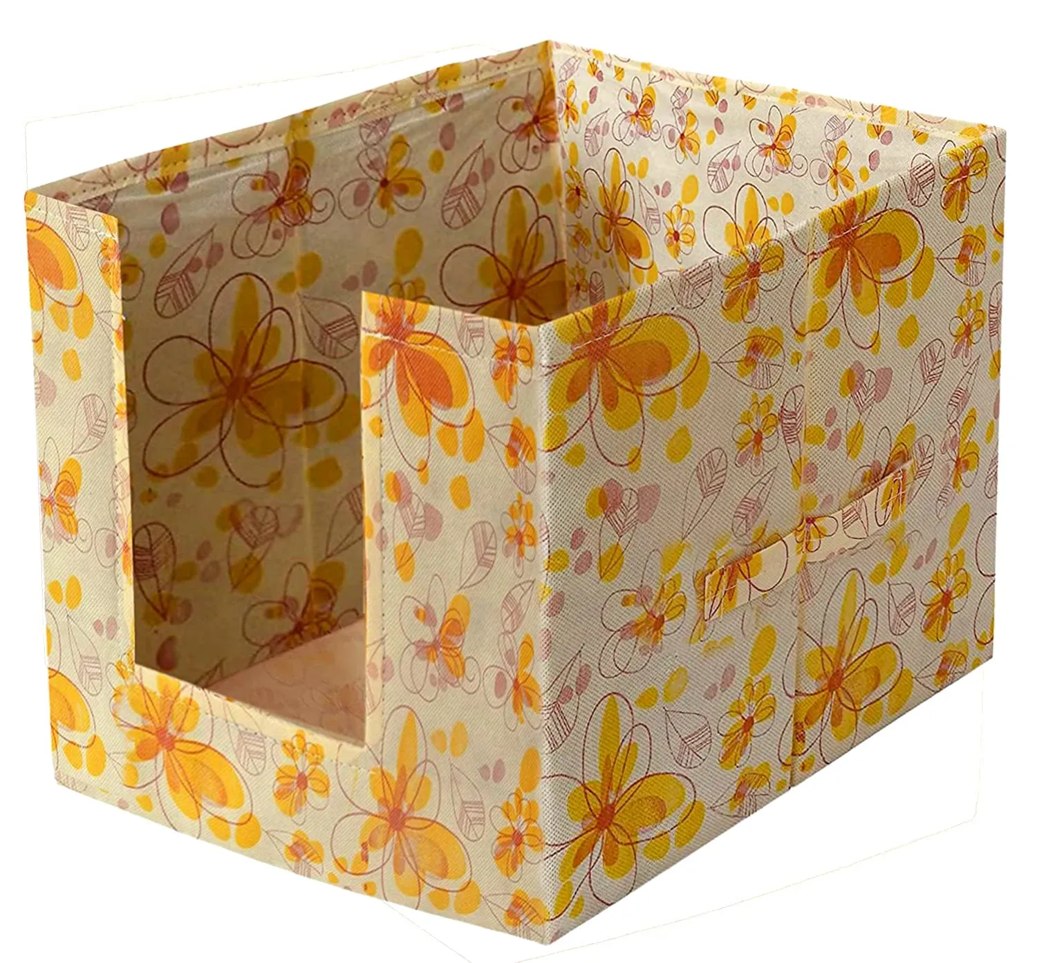 Kuber Industries Flower Printed Multiuses Non-Woven Closet Organizer With Handles- Pack of 3 (Yellow) -HS43KUBMART26481