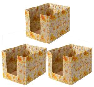 Kuber Industries Flower Printed Multiuses Non-Woven Closet Organizer With Handles- Pack of 3 (Yellow) -HS43KUBMART26481