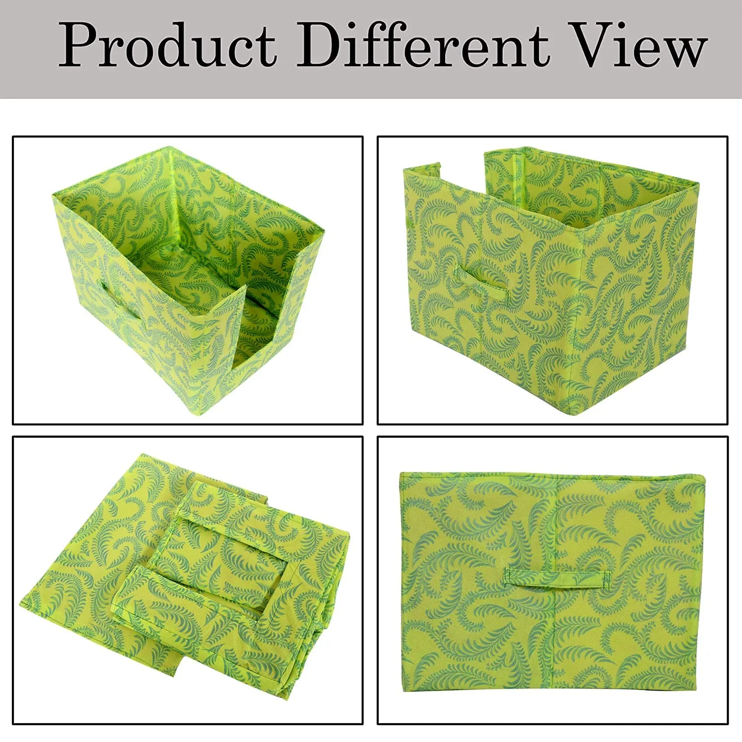 Kuber Industries Leaf Printed Multiuses Non-Woven Closet Organizer With Handles- Pack of 2 (Green) -HS43KUBMART26469