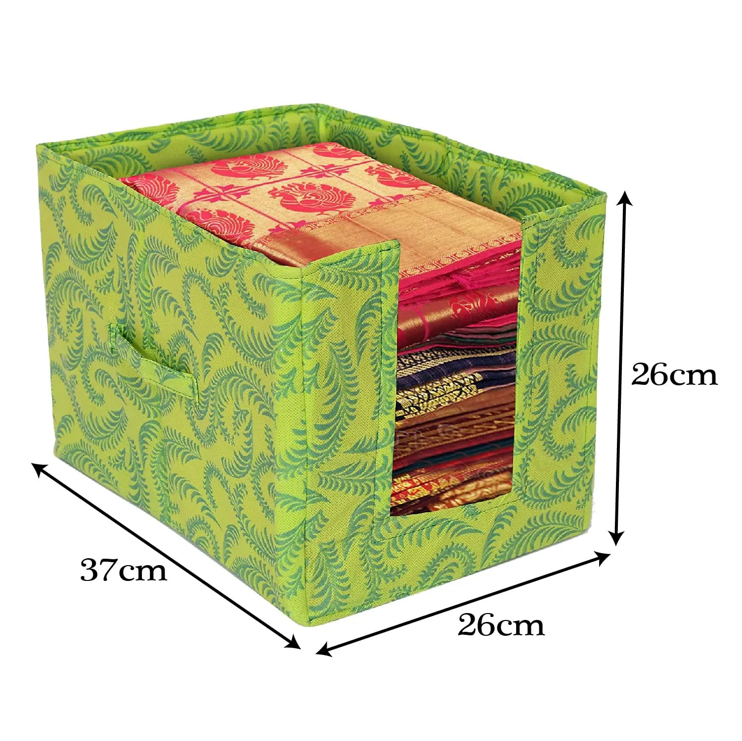 Kuber Industries Leaf Printed Multiuses Non-Woven Closet Organizer With Handles- Pack of 2 (Green) -HS43KUBMART26469