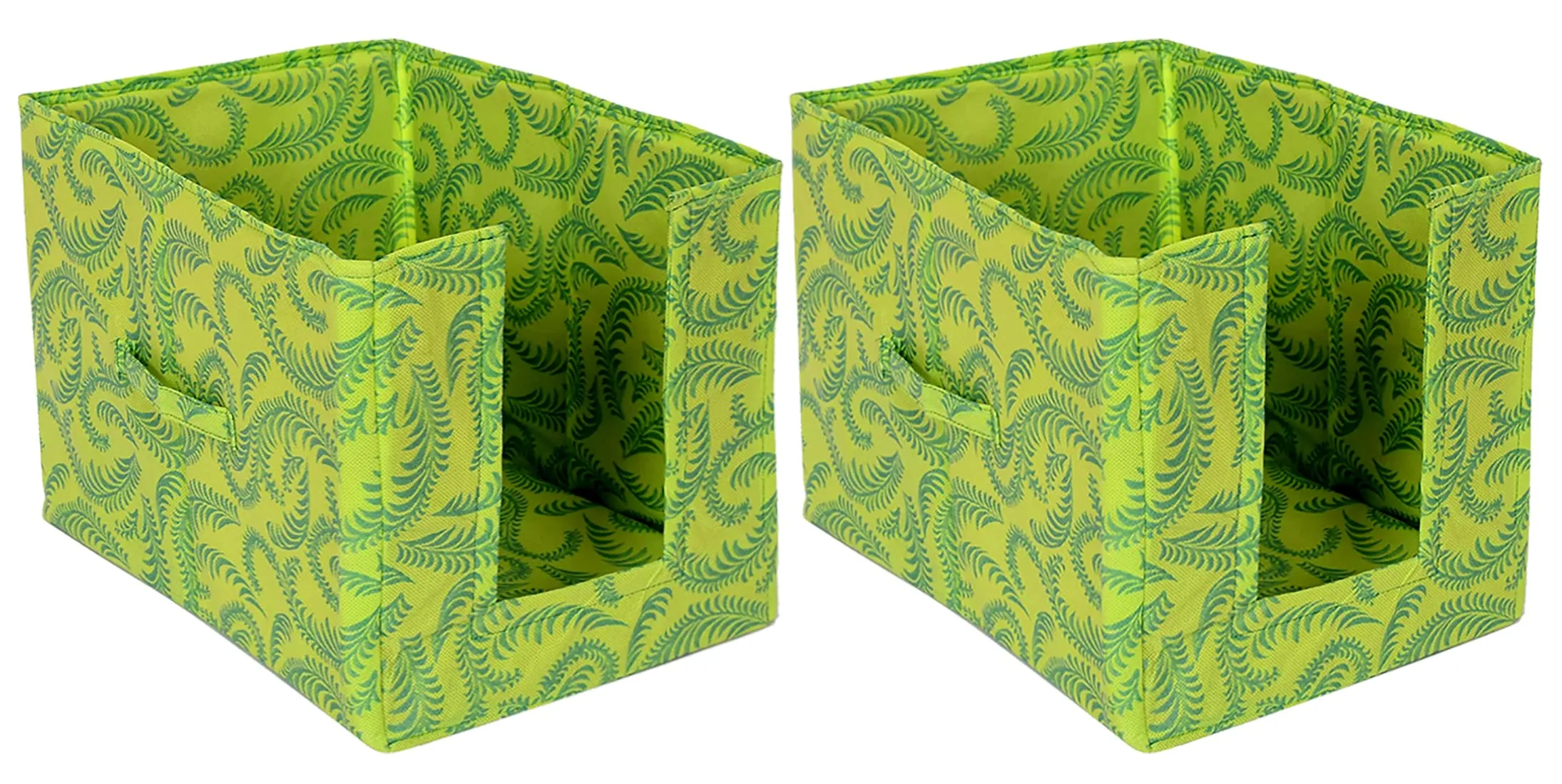 Kuber Industries Leaf Printed Multiuses Non-Woven Closet Organizer With Handles- Pack of 2 (Green) -HS43KUBMART26469