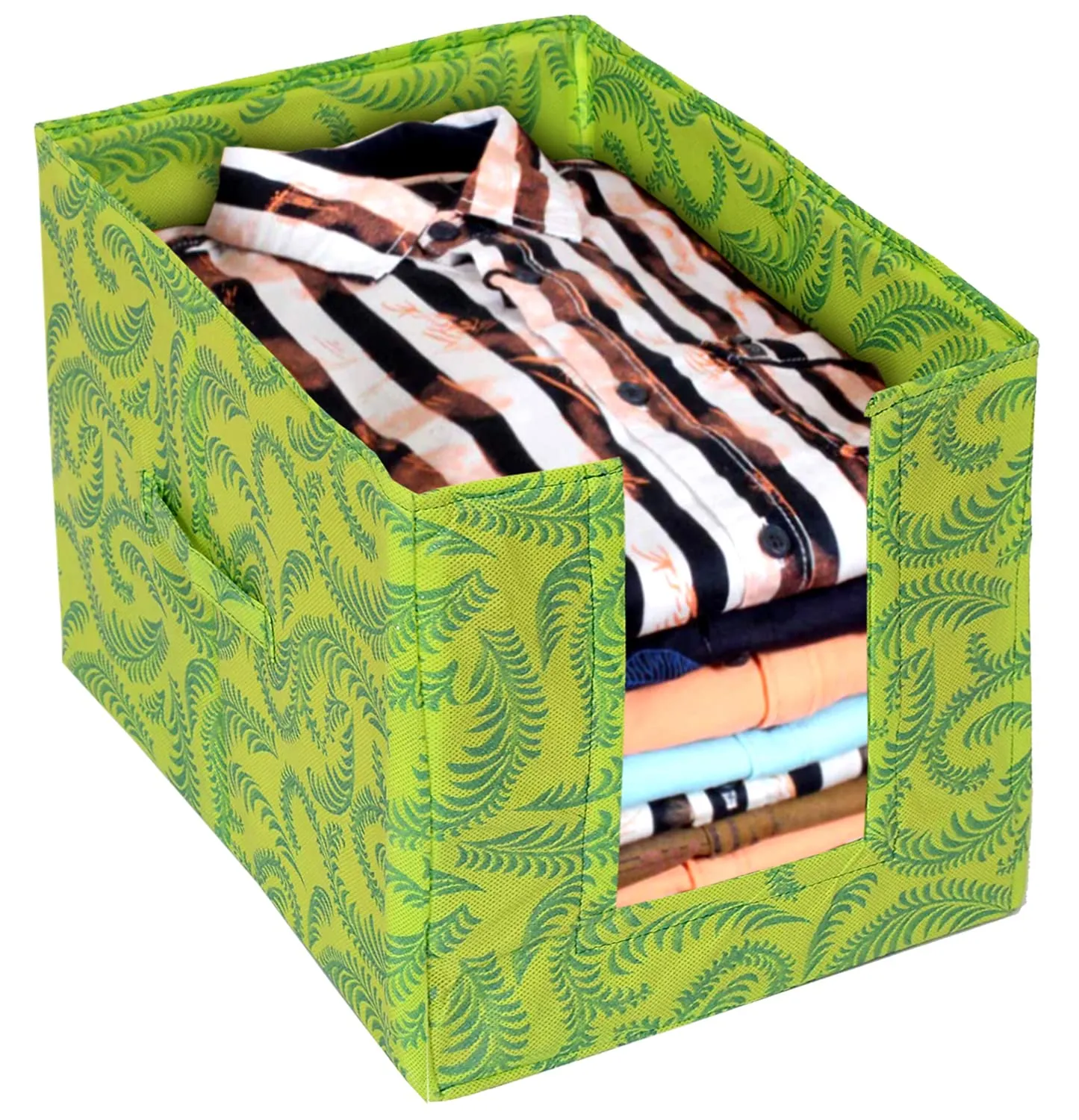 Kuber Industries Leaf Printed Multiuses Non-Woven Closet Organizer With Handles- Pack of 2 (Green) -HS43KUBMART26469