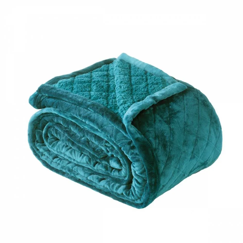 Mansfield Teal Sherpa Blanket by Bianca