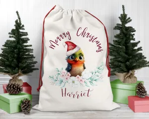 Personalised Santa Sack, Mistletoe Eucalyptus Leaves Linen Bag