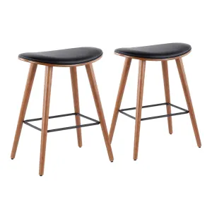 Saddle 26 inch Mid-Century Modern Counter Stool in Walnut and Black Faux Leather by LumiSource - Set of 2