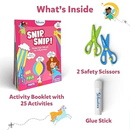 Skillmatics Art & Craft Kit - Snip, Snip Unicorns & Princesses Book, Practice Scissor Skills with 25 DIY Activities