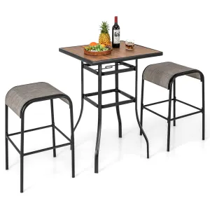 Tangkula 3-Piece Patio Dining Set, Outdoor 27.5" Bar Height Table & 2 30" Barstools w/Umbrella Hole