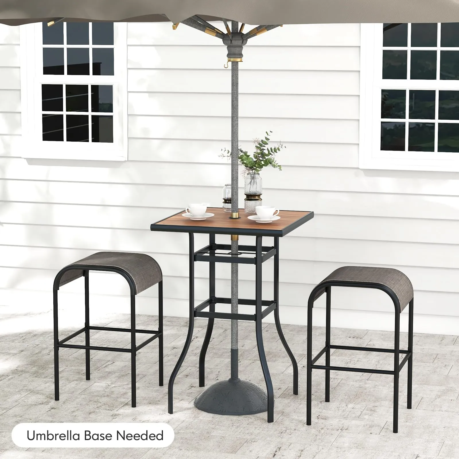 Tangkula 3-Piece Patio Dining Set, Outdoor 27.5" Bar Height Table & 2 30" Barstools w/Umbrella Hole