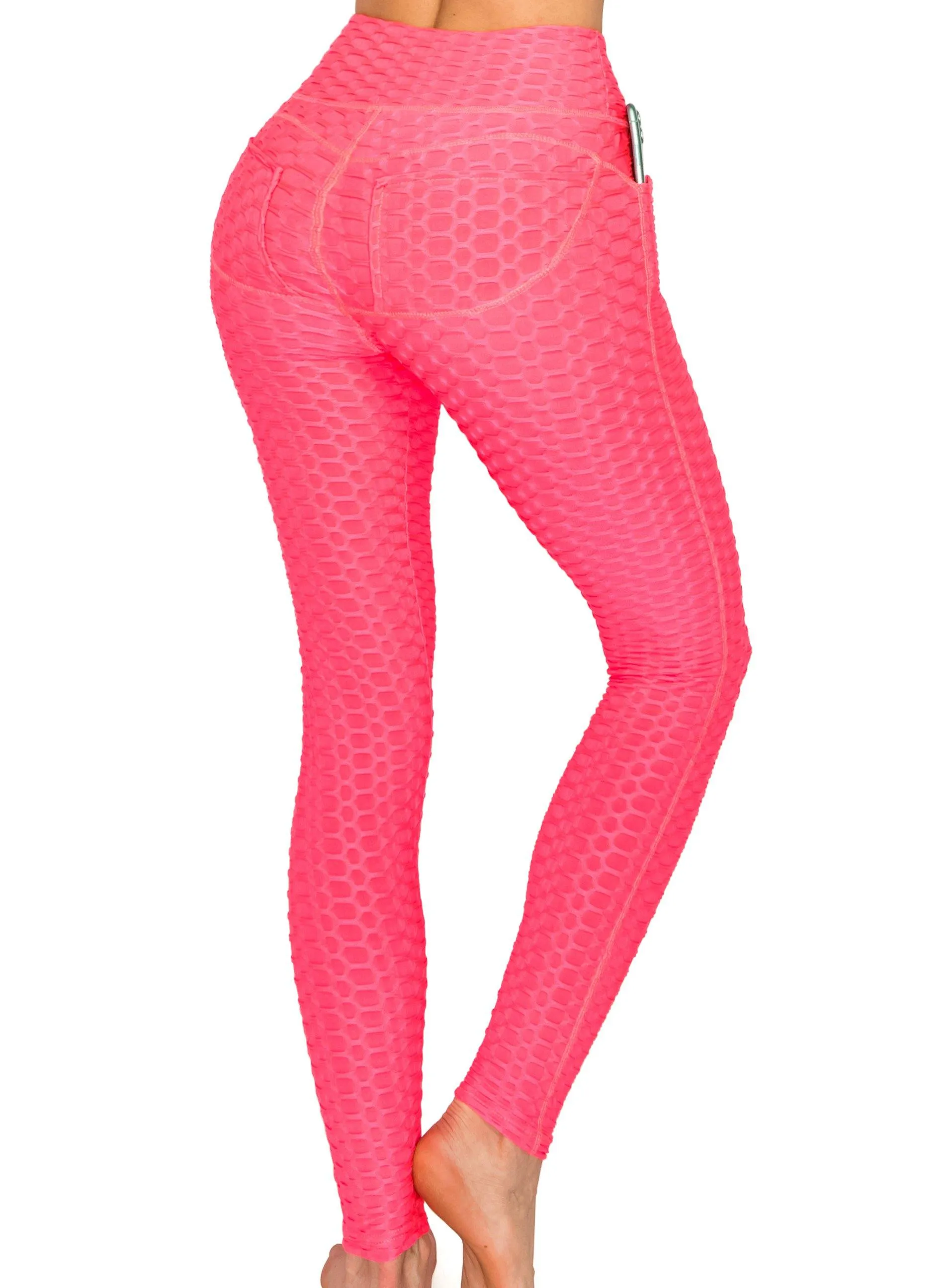 Textured 3D Booty Yoga Pants - High Waist Compression Slimming Butt Lift Solid Leggings