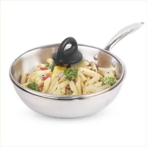 The Indus Valley Triply Stainless Steel Fry Pan with Glass Lid | Large 26cm/10.2 inch, 1.9Ltr, 1.1kg | Induction-Friendly | Nonstick 3-Layer Body, 100% Pure & Toxin-Free