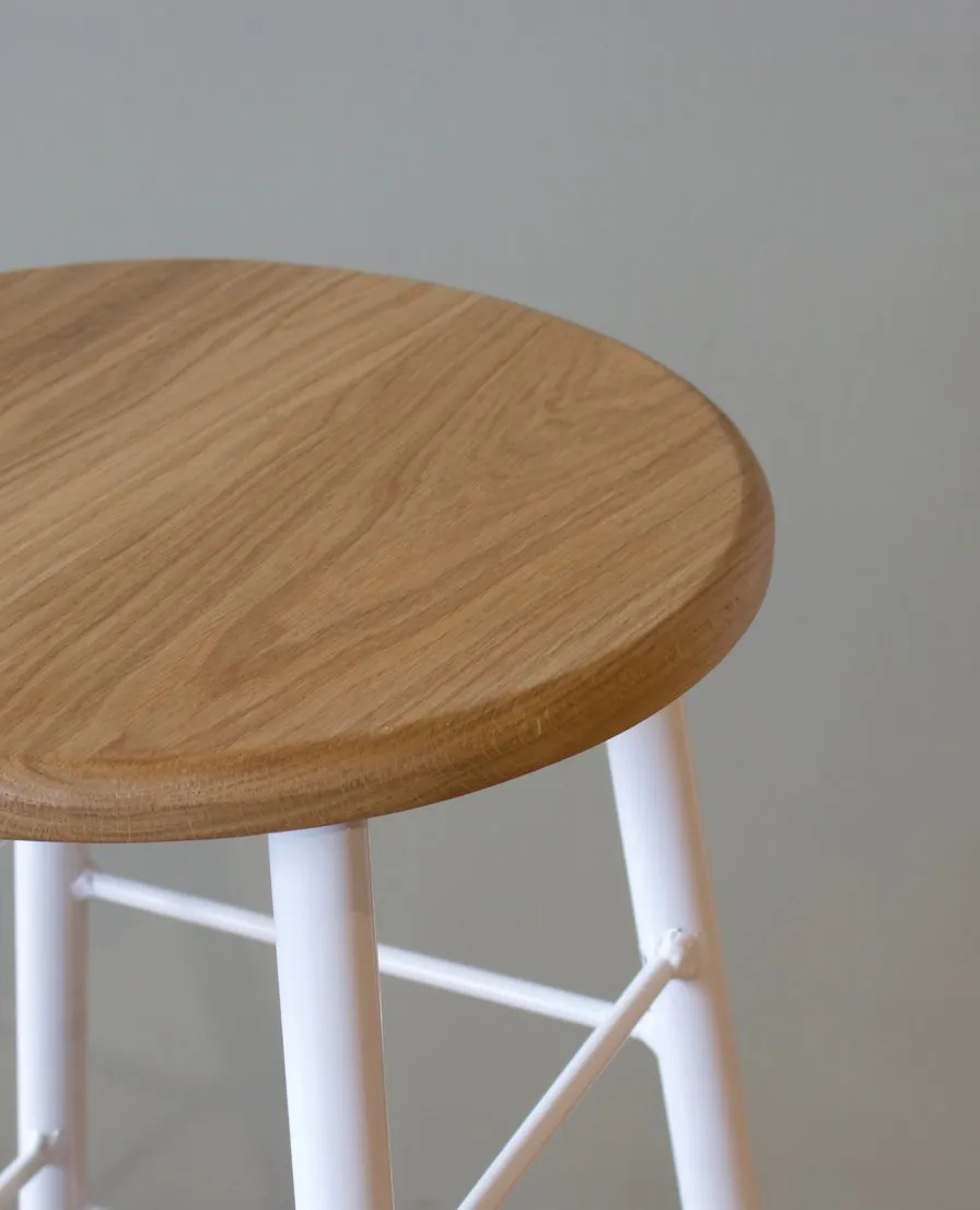 Two Tone Stool Oak with White Metal Legs