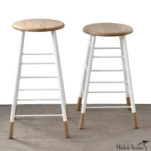 Two Tone Stool Oak with White Metal Legs