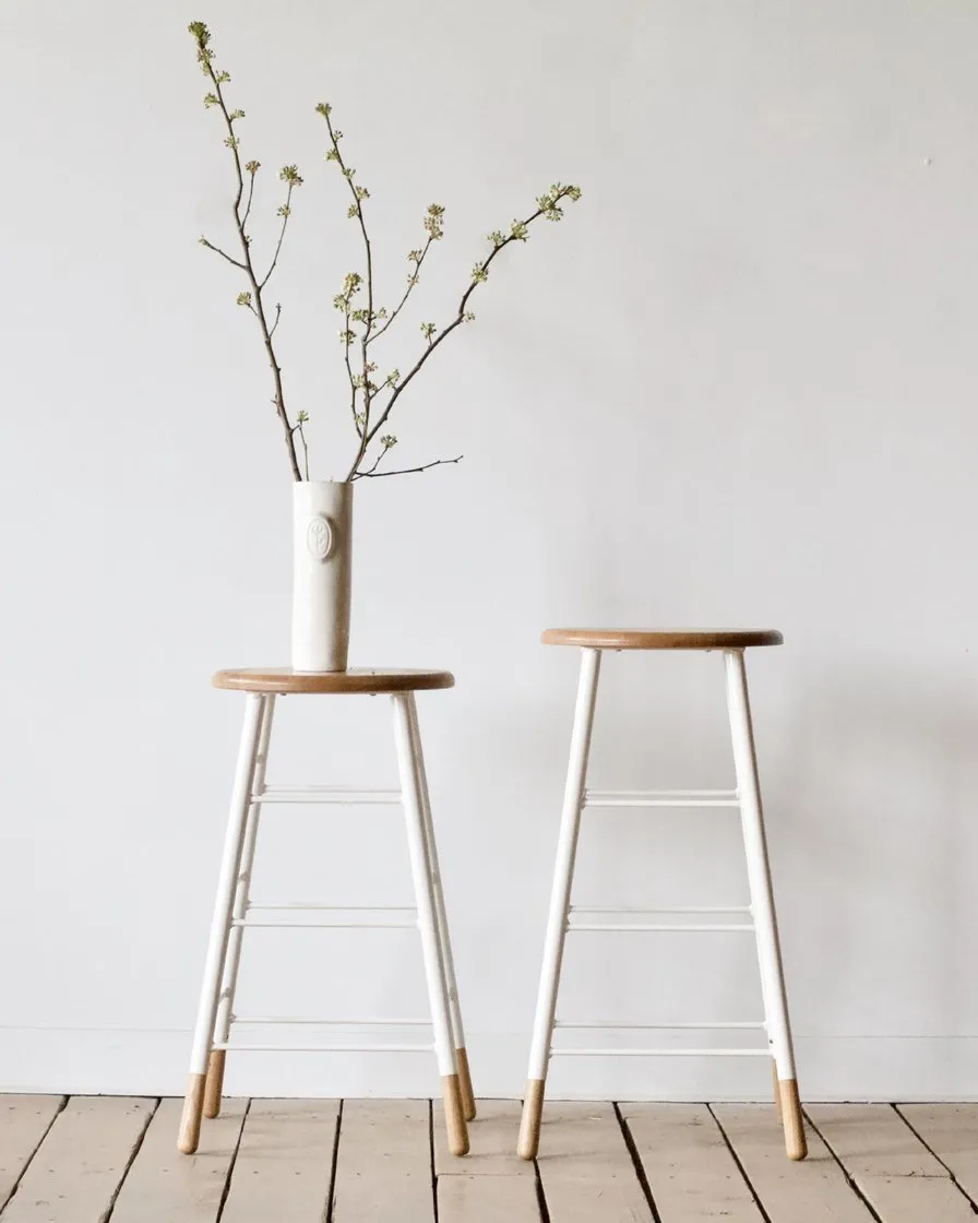 Two Tone Stool Oak with White Metal Legs