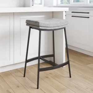 Upholstered Counter Height Metal Barstool Feather Gray/Matte Black - Nathan James