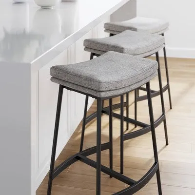 Upholstered Counter Height Metal Barstool Feather Gray/Matte Black - Nathan James