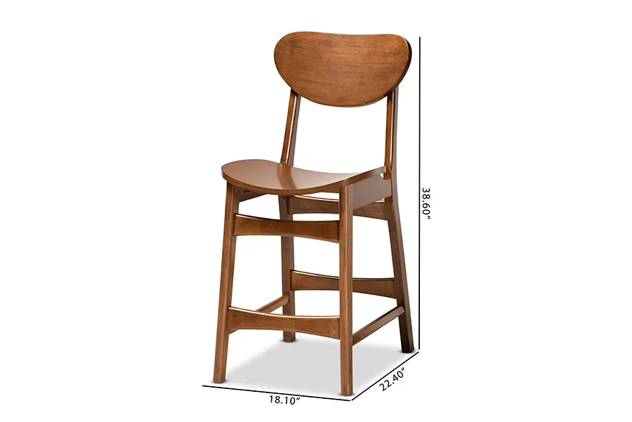 William 2pcs Walnut Brown Finished Wood Counter Stool