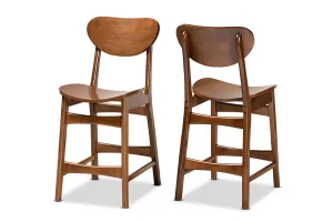 William 2pcs Walnut Brown Finished Wood Counter Stool