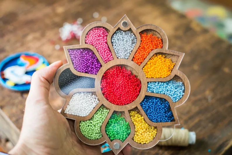 Wooden Bead Organizer with clear lid